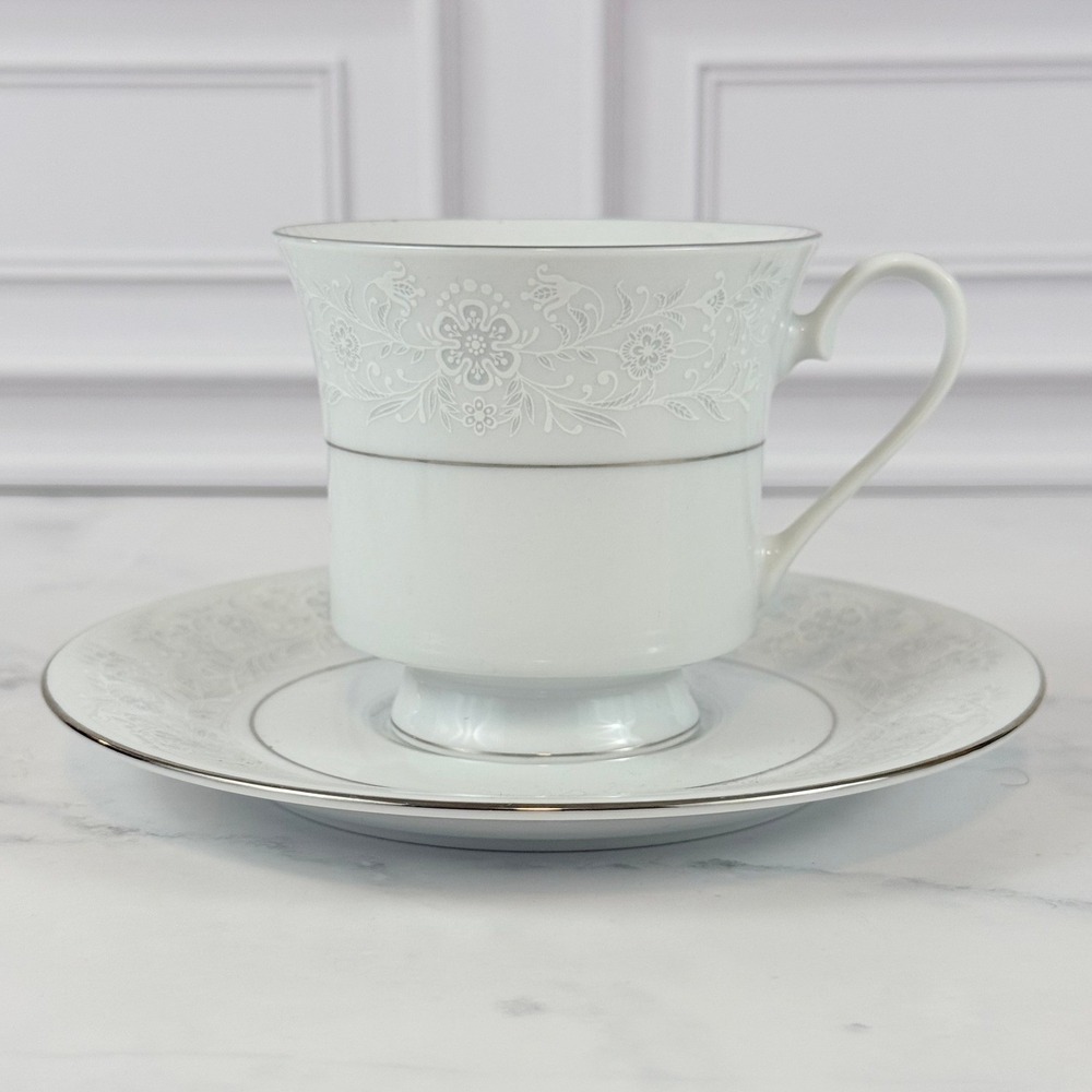 VTG Crown Ming Queens Lace Porcelain Footed Teacup and Saucer
